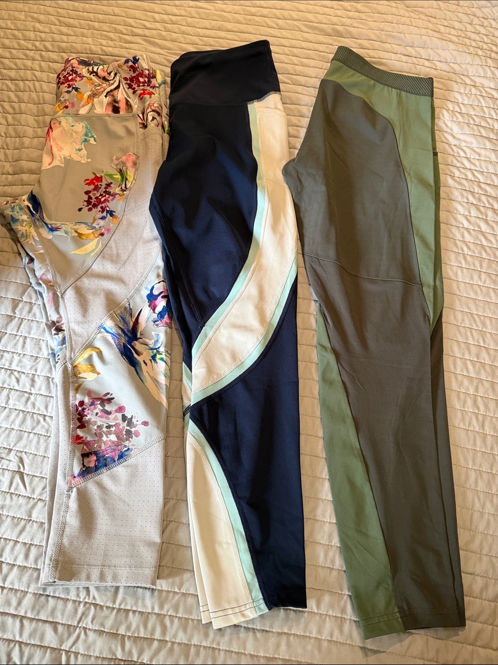Avia Floral, Navy & Olive Adidas Colorblock Leggings - 3 Leggings Lot